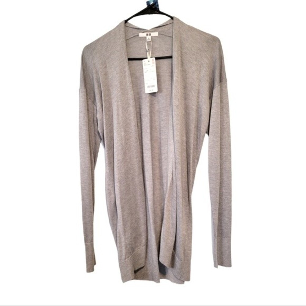 Uniqlo Gray Relaxed Cardigan Sweater Long Line Tencel Lyocell Silk Size XS NWT